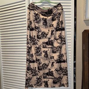 Black Western Print Beige Midi Skirt